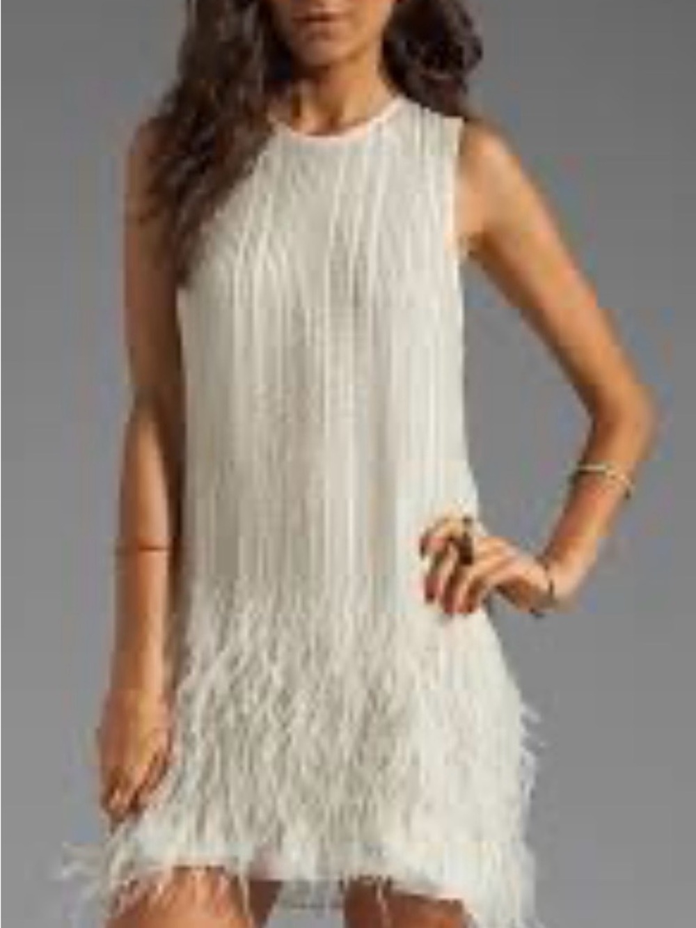 Parker Ivory Fringe Sleeveless Shift Dress